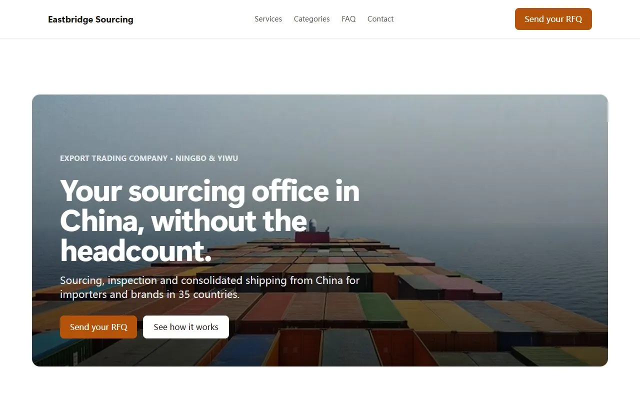 Screenshot of the Trading Company template home page