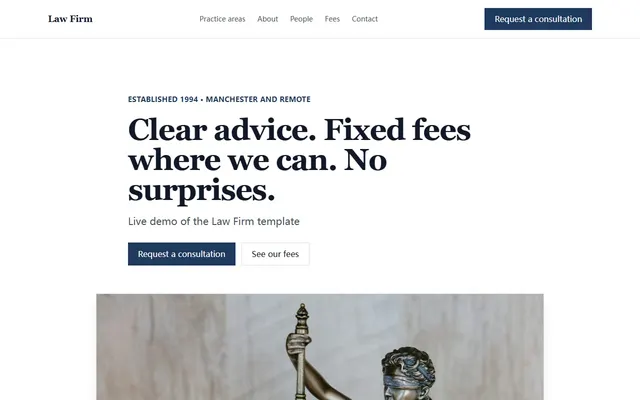 Screenshot of the Law Firm template home page