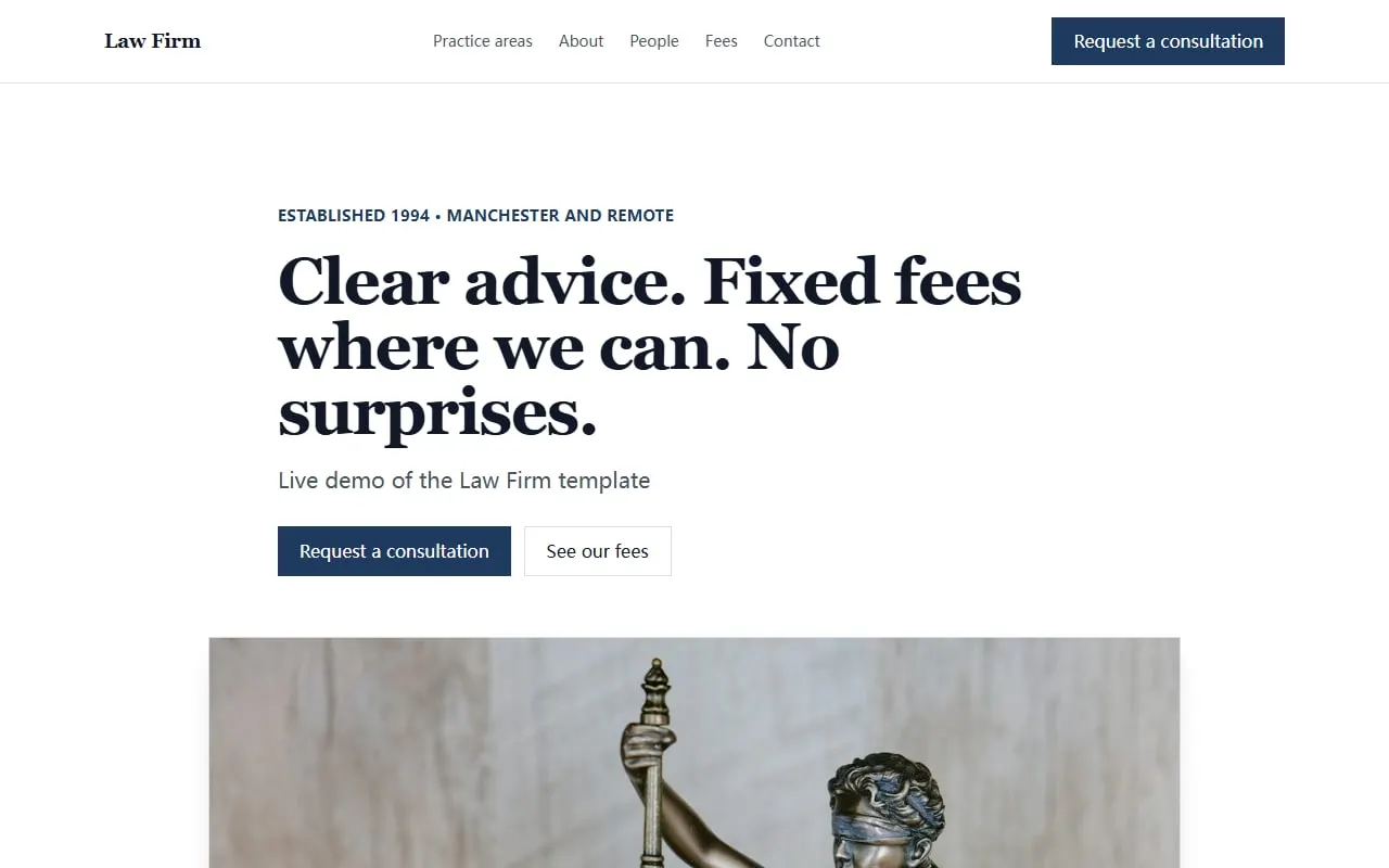 Screenshot of the Law Firm template home page