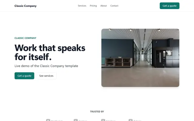 Screenshot of the Classic Company template home page
